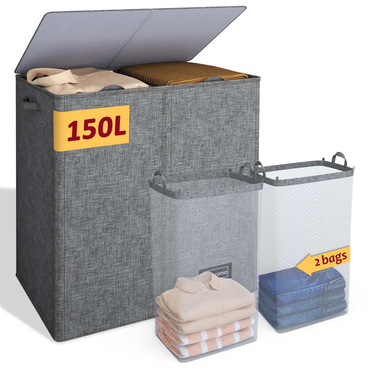 195L Large Laundry Hamper with Lid for Clothes Storage