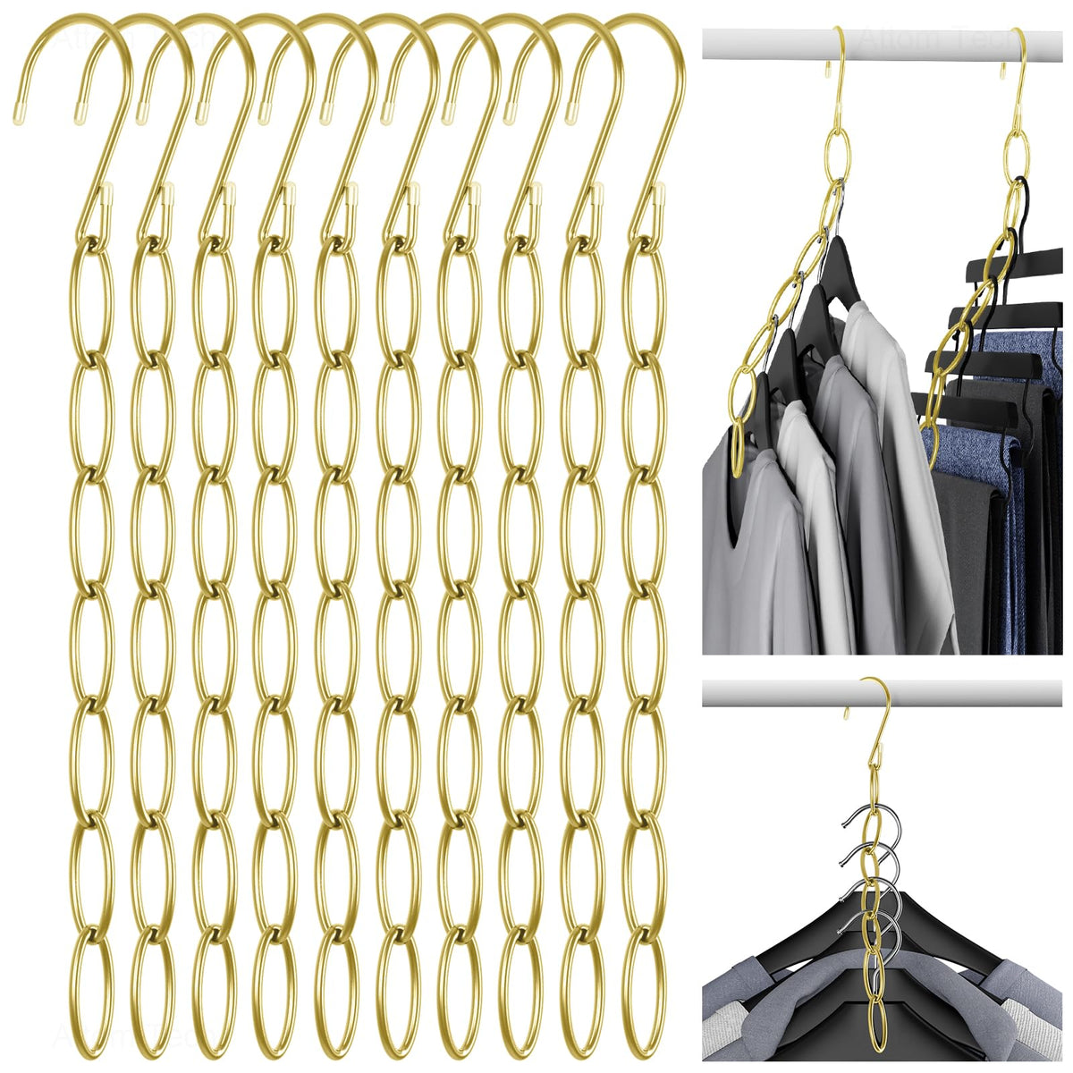 NiHome Space Saving Hangers 10-Pack, Metal Closet Organizer with Safety Cap, 7-Loop Retractable Design for Compact Storage. Ideal for Travel, Dorm & Office. Wrinkle-Reducing for All Garments