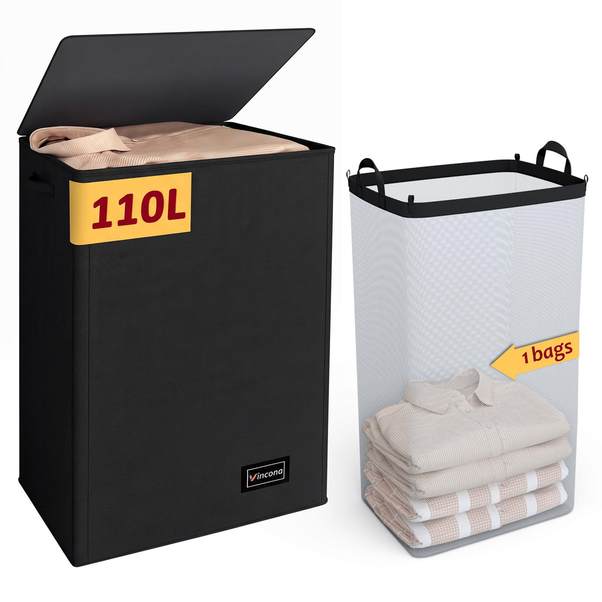 195L Large Laundry Hamper with Lid for Clothes Storage