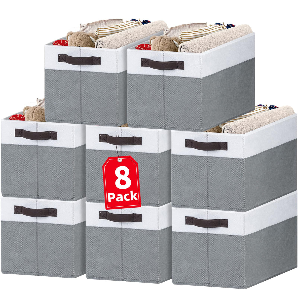 Large Fabric Storage Baskets with Handles for Shelves