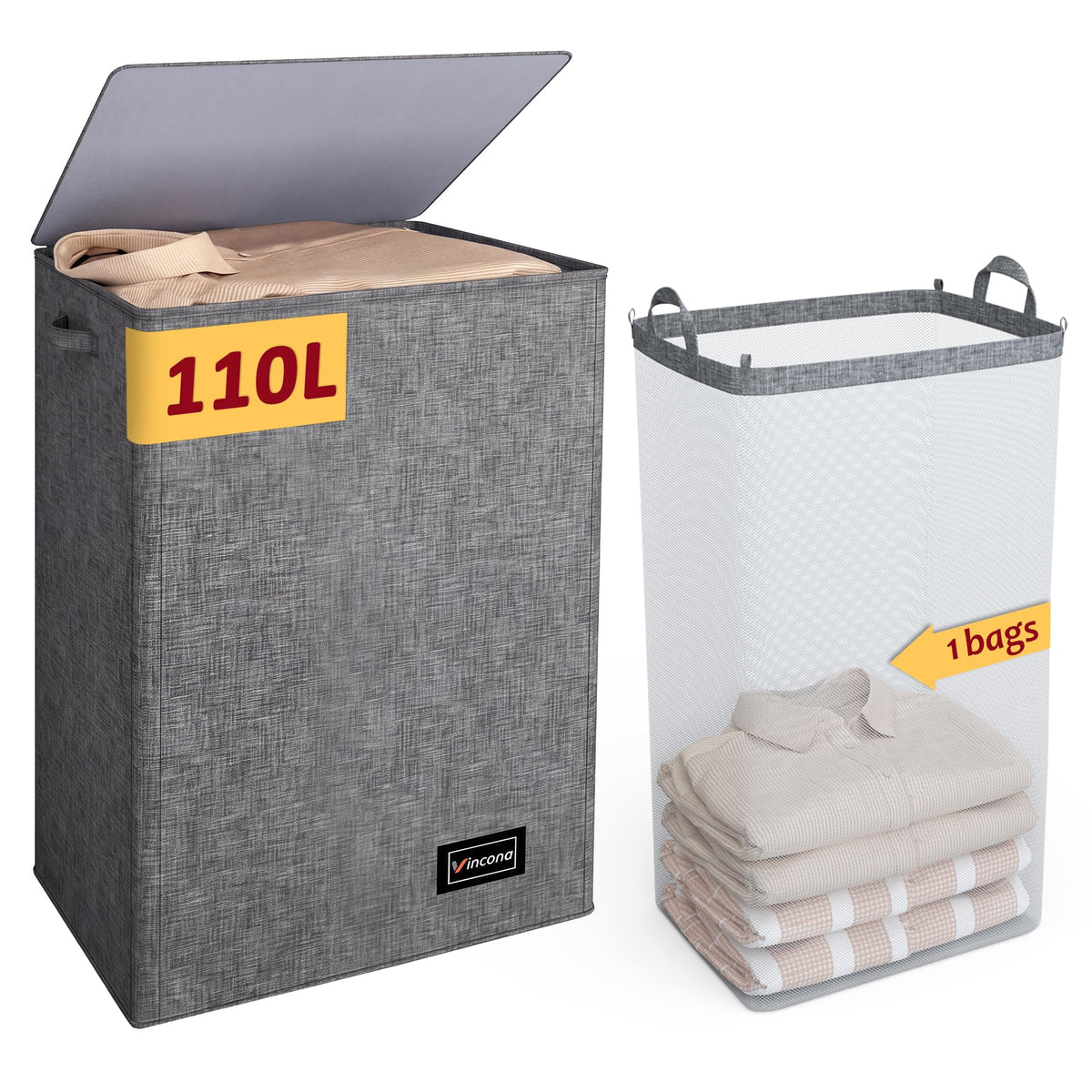 195L Large Laundry Hamper with Lid for Clothes Storage