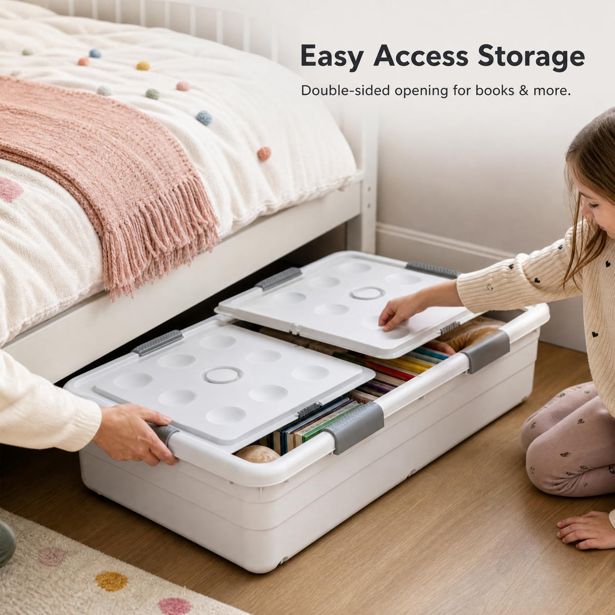 JWQFBC Underbed Storage Organizer, Drawer, Cream Yellow 100x52x29cm