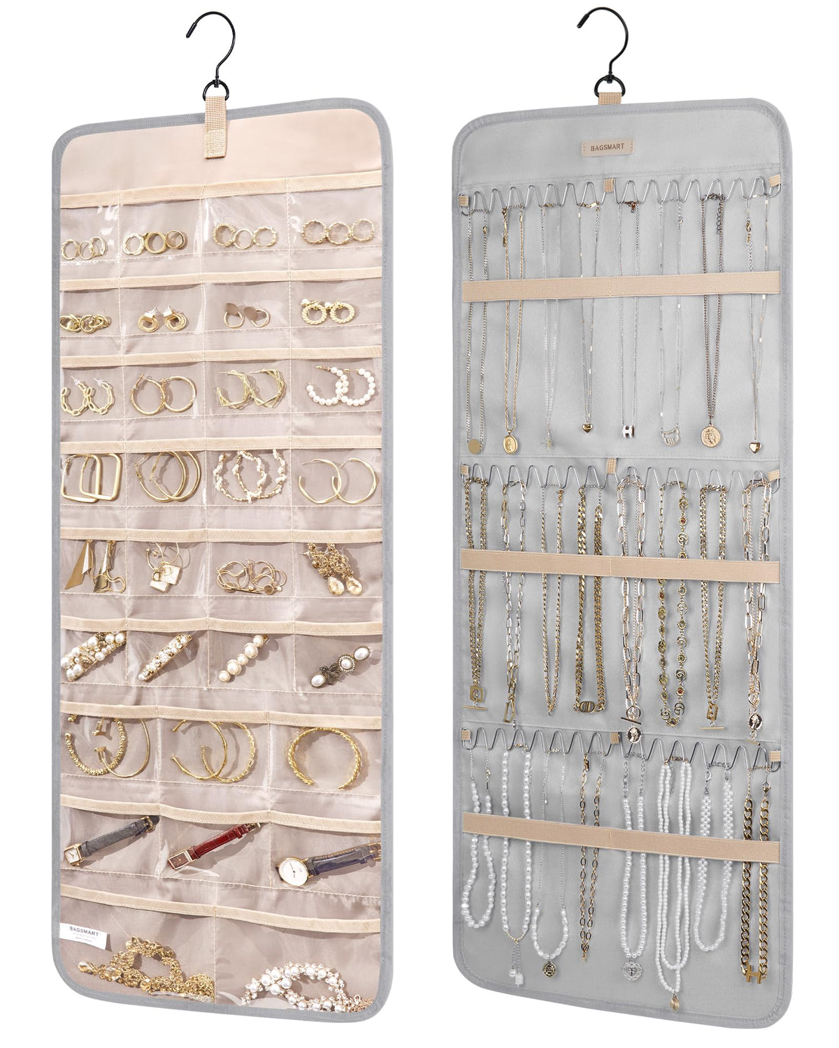 BAGSMART Hanging Jewelry Organizer Roll Travel Jewelry Organizer