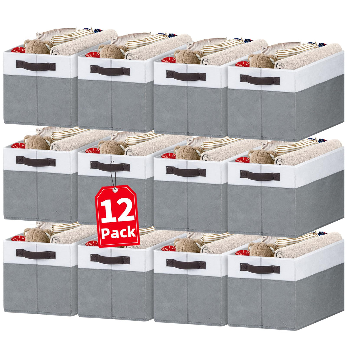 Large Fabric Storage Baskets with Handles for Shelves