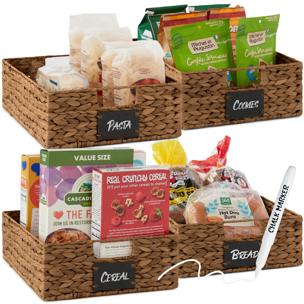 Best Choice Products Set of Woven Water Hyacinth Pantry Baskets w/Chalkboard Label, Chalk Marker