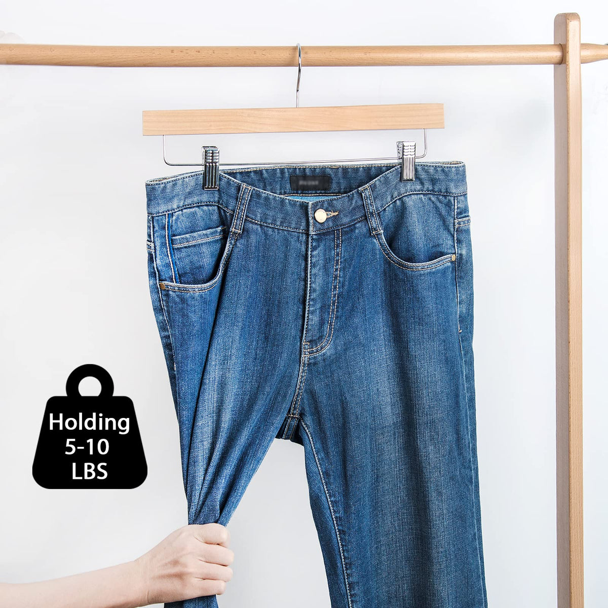 10-Pack Solid Wood Pants & Skirt Hangers with Clips