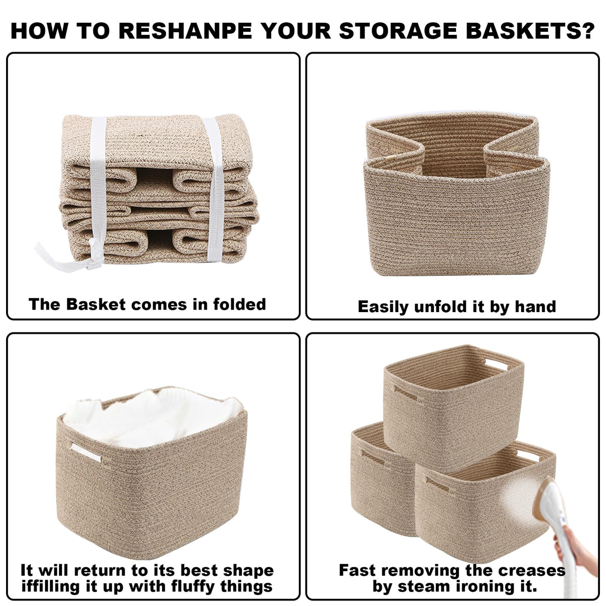 Woven Cotton Rope Storage Baskets with Handles for Shelves