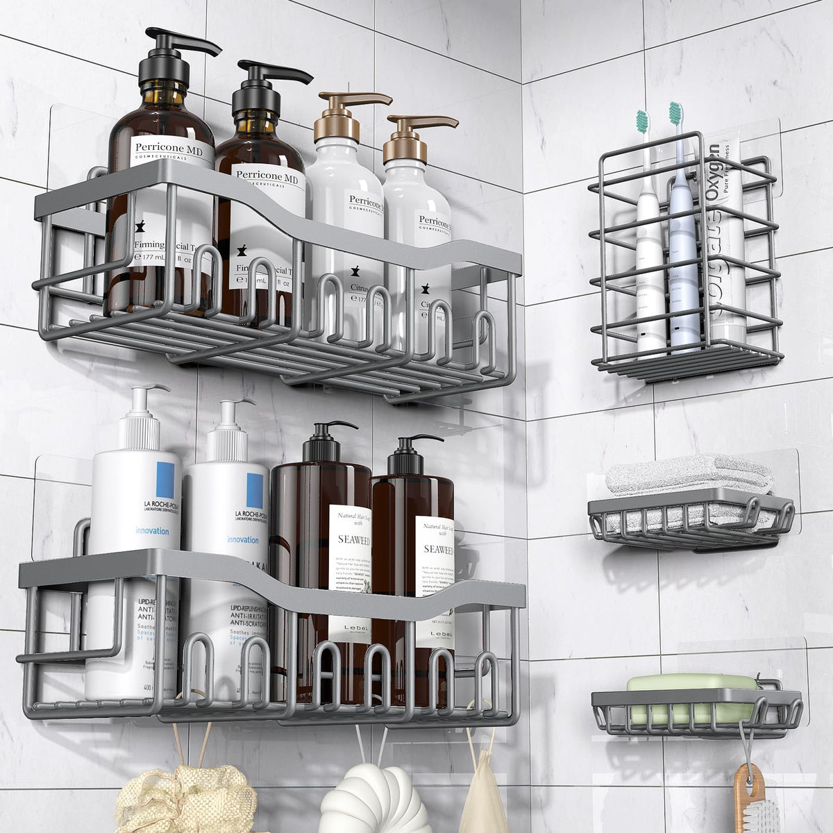 5-Pack Rustproof Stainless Steel Adhesive Shower Caddies