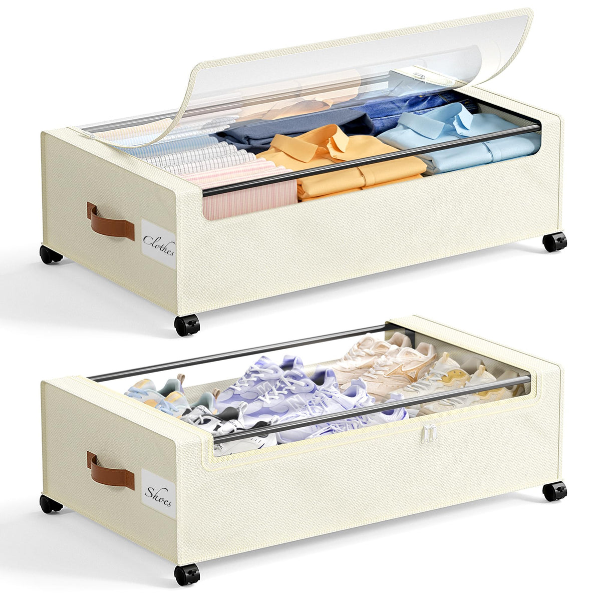 Yecaye Under Bed Storage with Wheels, Large Capacity Under Bed Storage Containers with Metal Frame & Clear Lid, Rolling Underbed Organizer Bins Drawers for Clothes, Shoes, Blankets