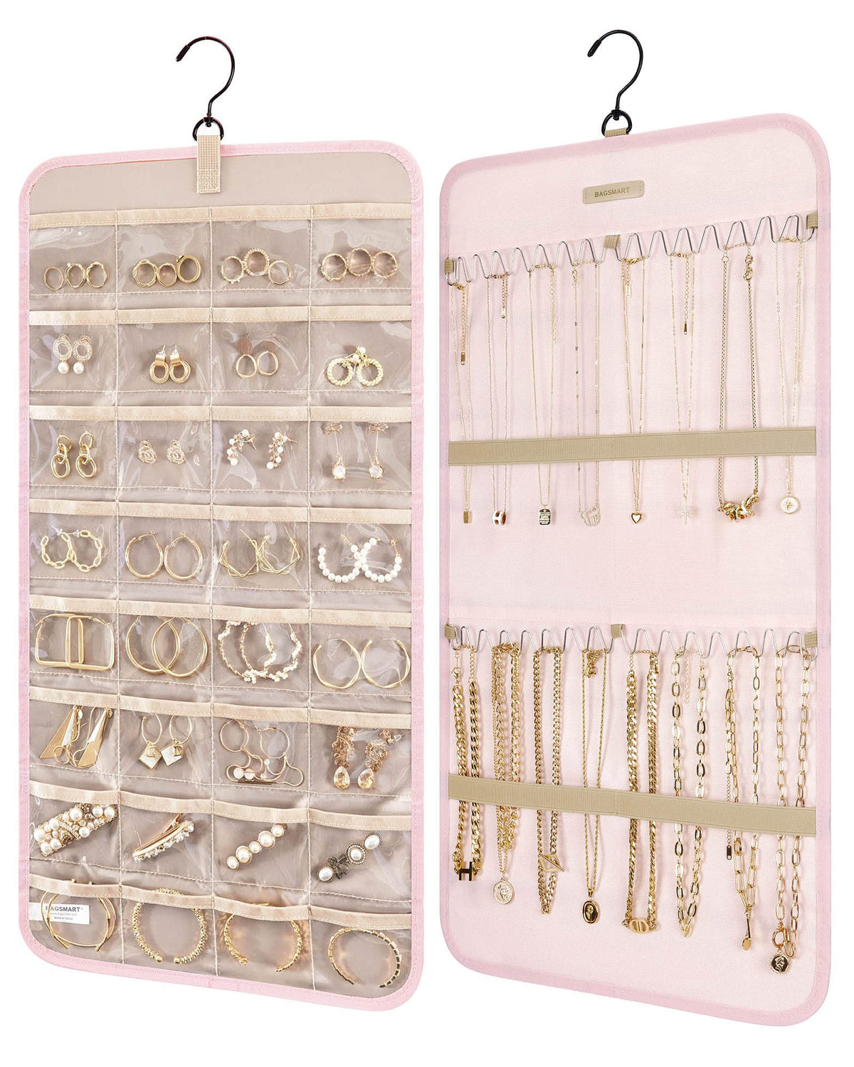 BAGSMART Hanging Jewelry Organizer Roll Travel Jewelry Organizer