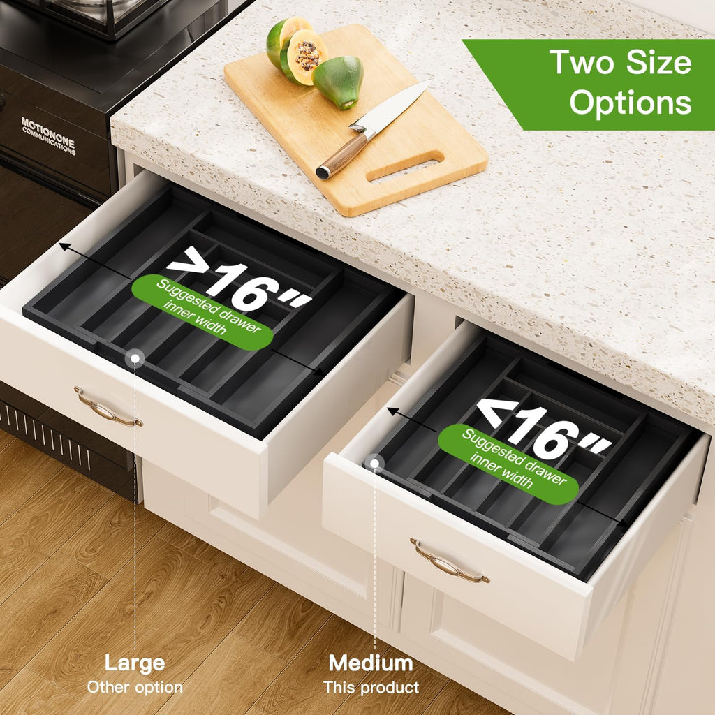 Pipishell Bamboo Silverware Organizer, Expandable Cutlery Tray