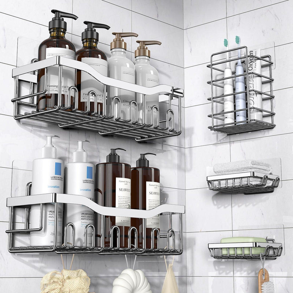 5-Pack Rustproof Stainless Steel Adhesive Shower Caddies