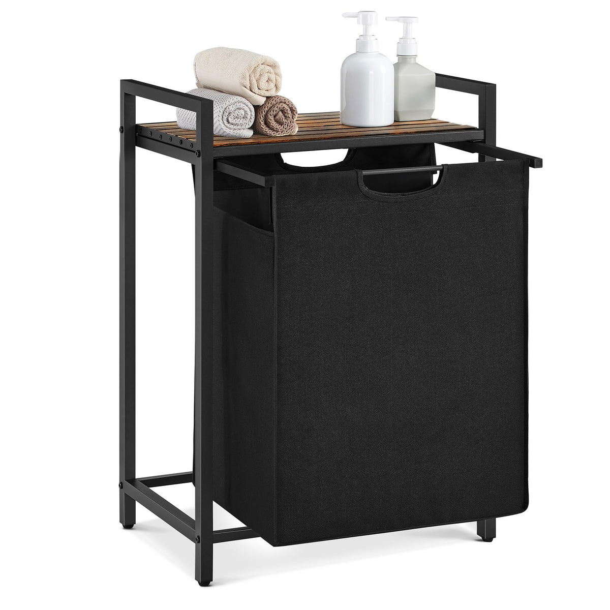 Laundry Basket with Removable Bag, Shelf & Metal Frame