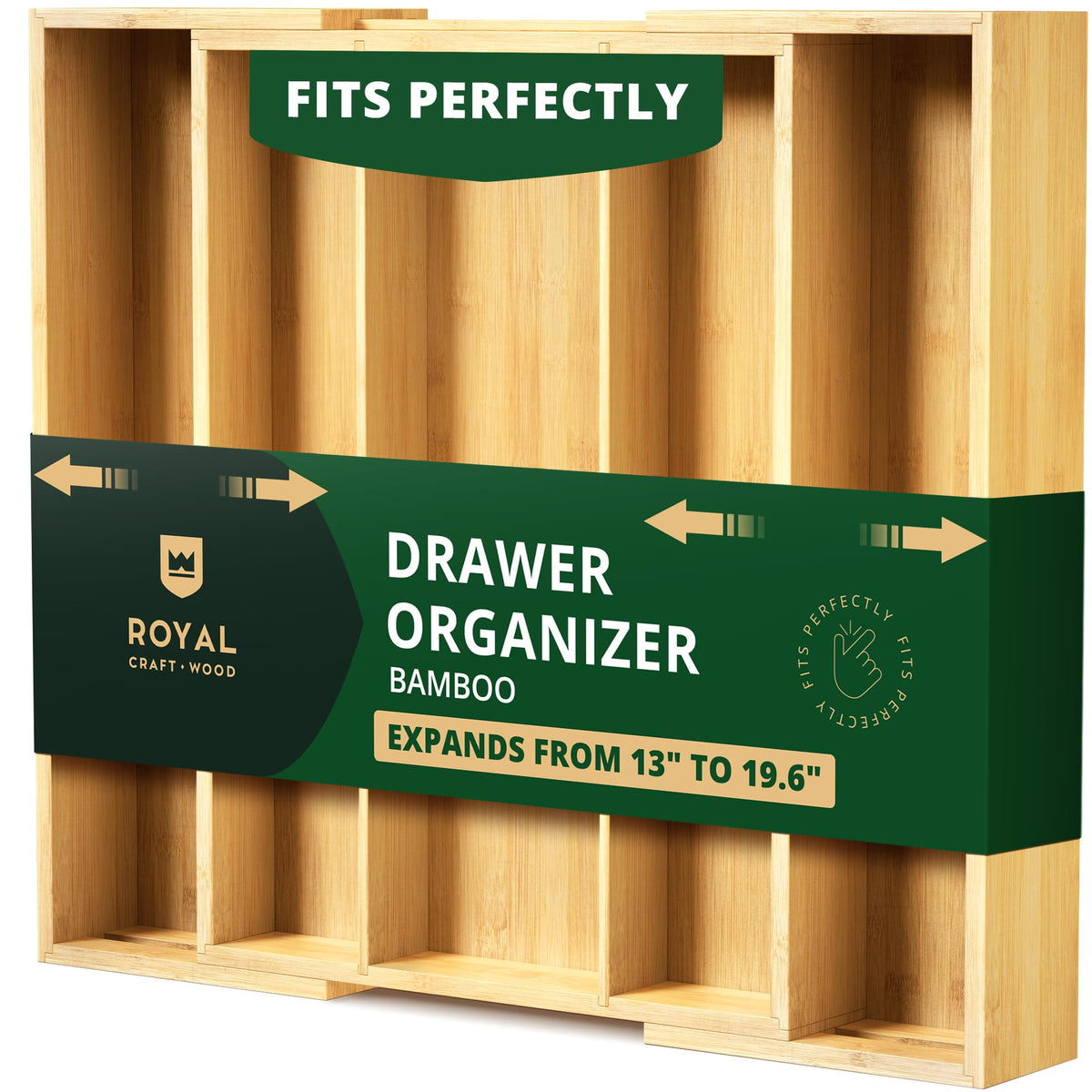 ROYAL CRAFT WOOD Luxury Bamboo Kitchen Drawer Organizer - Silverware Organizer - Utensil Holder and Cutlery Tray with Grooved Drawer Dividers for Flatware and Kitchen Utensils
