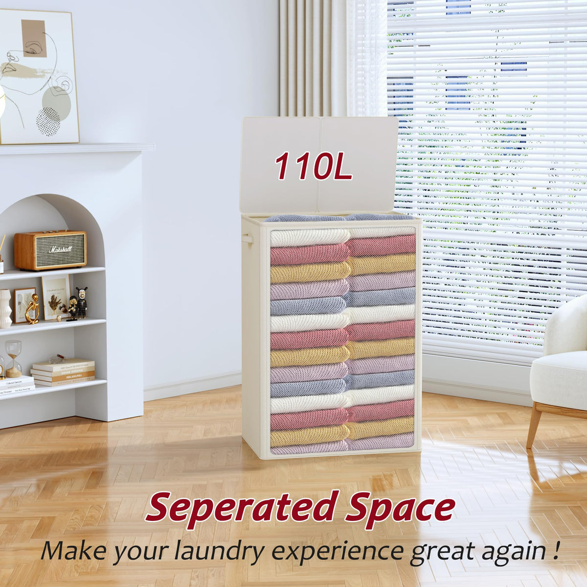 195L Large Laundry Hamper with Lid for Clothes Storage