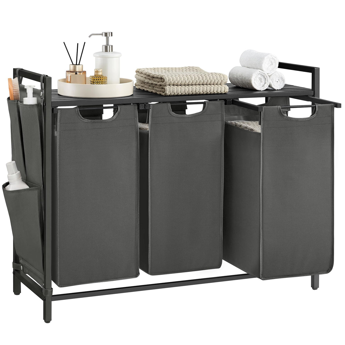Laundry Basket with Removable Bag, Shelf & Metal Frame