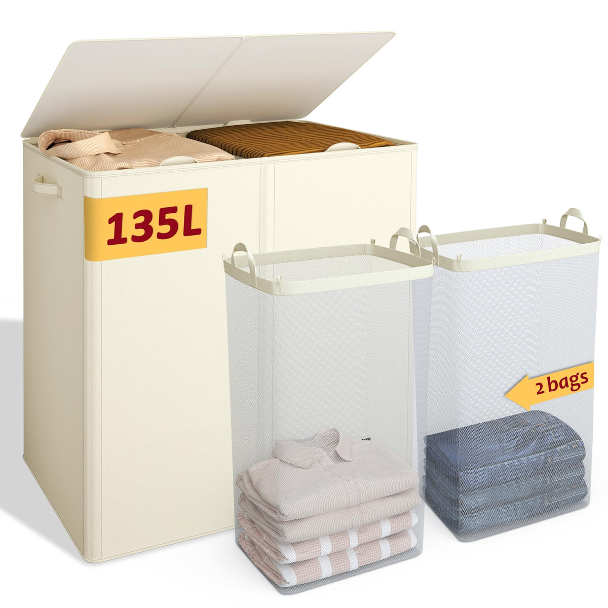 195L Large Laundry Hamper with Lid for Clothes Storage
