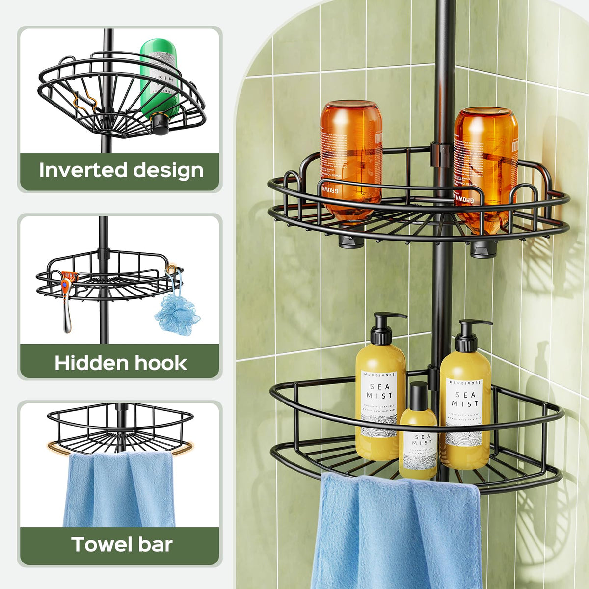 4-Tier Tension Pole Corner Shower Caddy Organizer