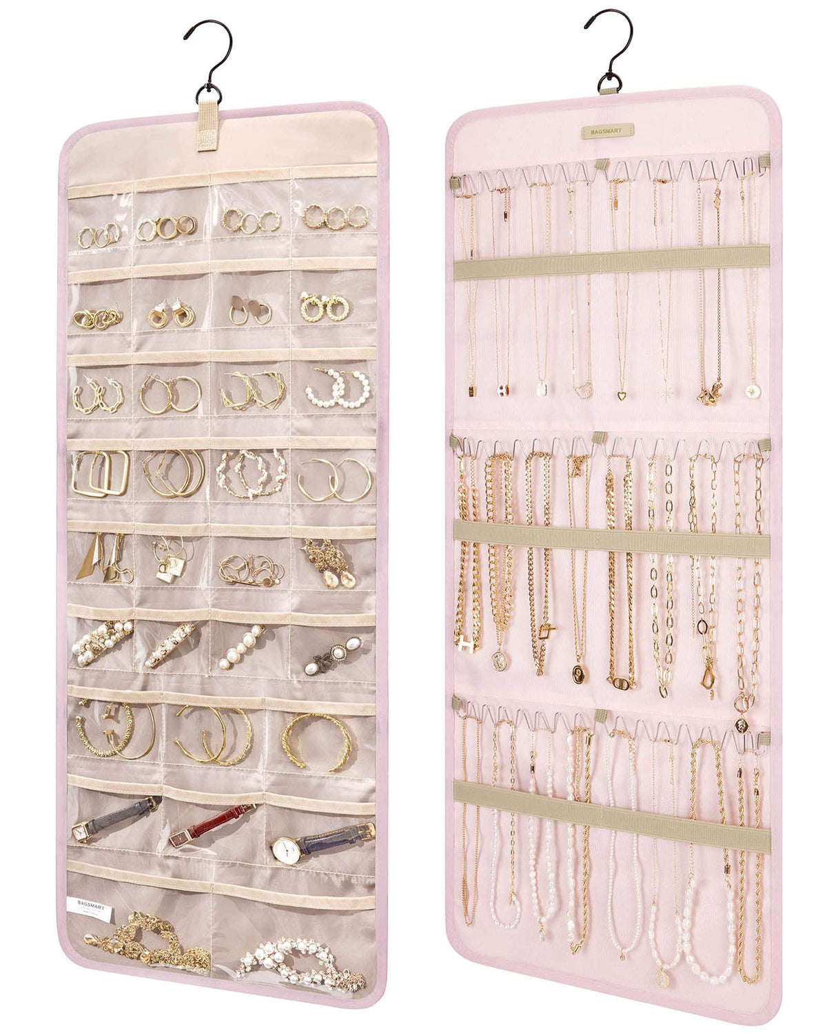 BAGSMART Hanging Jewelry Organizer Roll Travel Jewelry Organizer