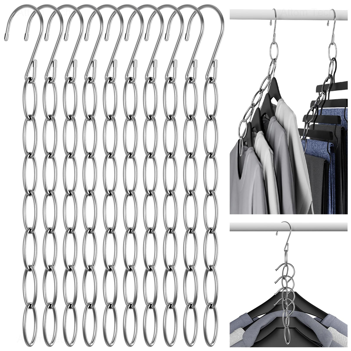 NiHome Space Saving Hangers 10-Pack, Metal Closet Organizer with Safety Cap, 7-Loop Retractable Design for Compact Storage. Ideal for Travel, Dorm & Office. Wrinkle-Reducing for All Garments