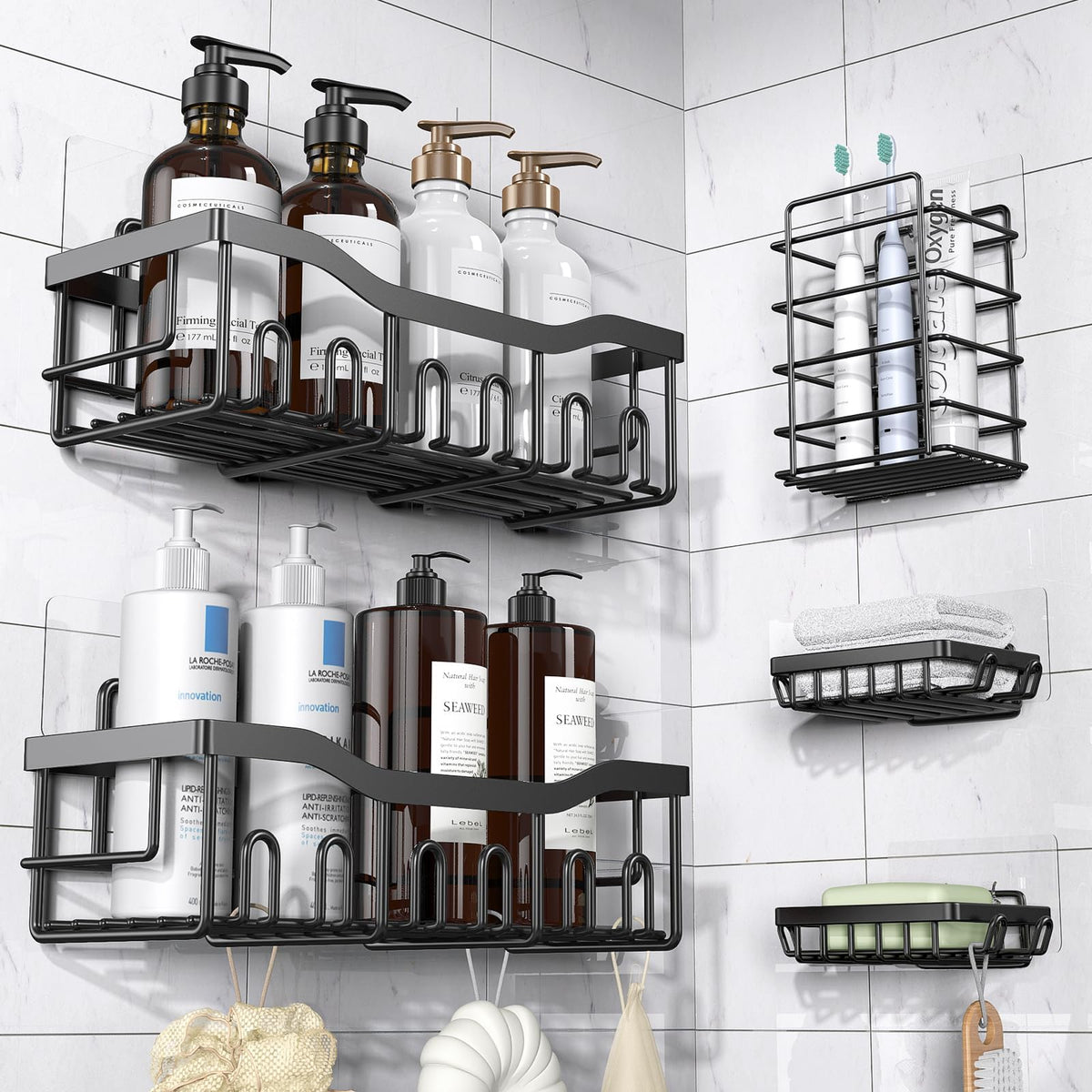 5-Pack Rustproof Stainless Steel Adhesive Shower Caddies