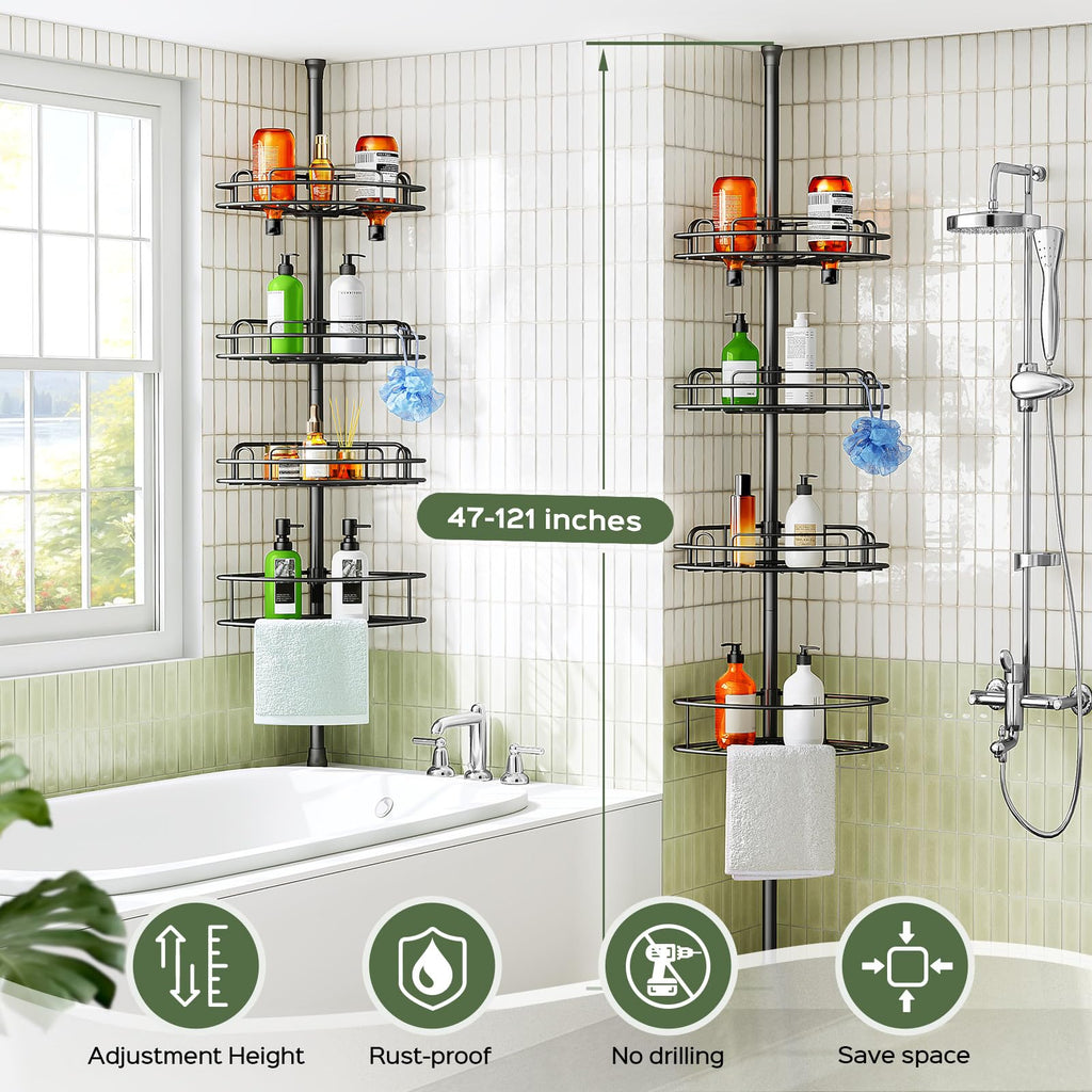 4-Tier Tension Pole Corner Shower Caddy Organizer
