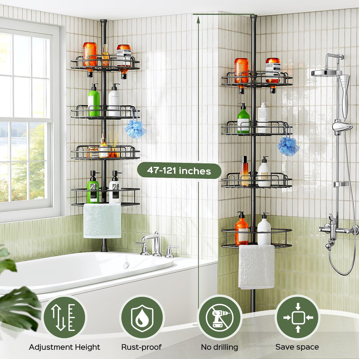 4-Tier Tension Pole Corner Shower Caddy Organizer
