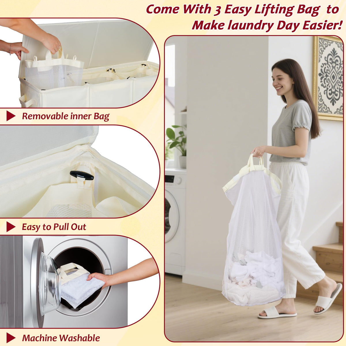 195L Large Laundry Hamper with Lid for Clothes Storage