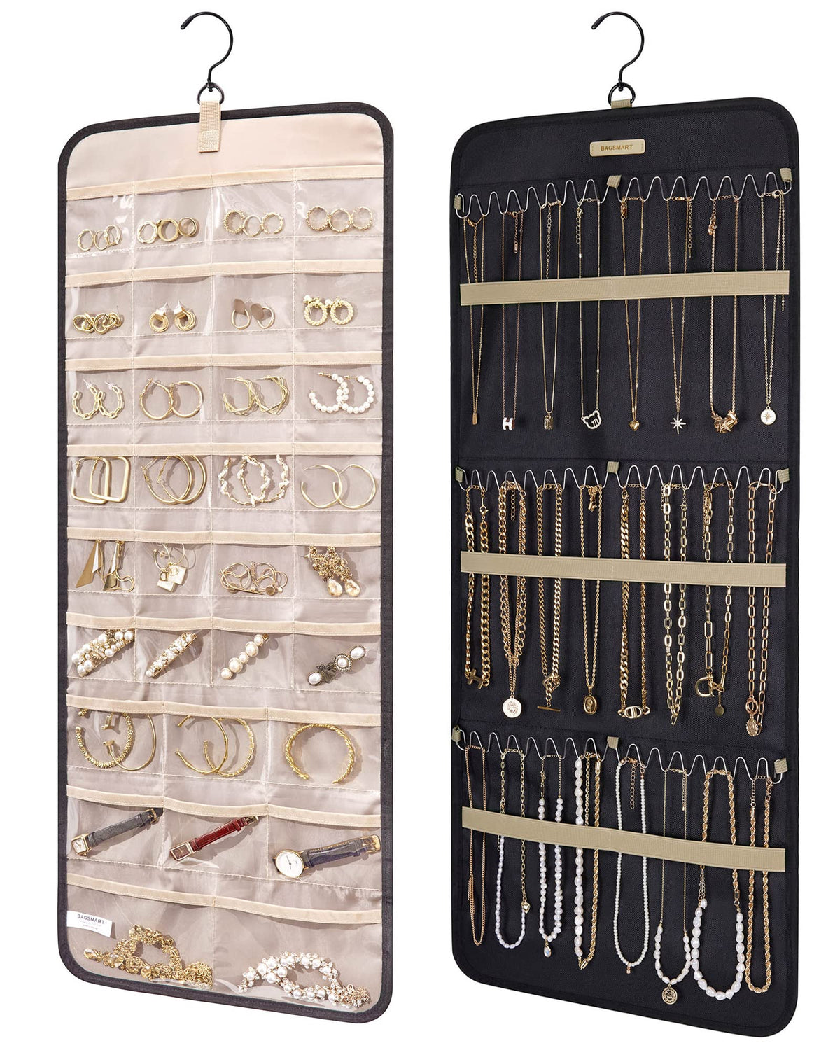 BAGSMART Hanging Jewelry Organizer Roll Travel Jewelry Organizer