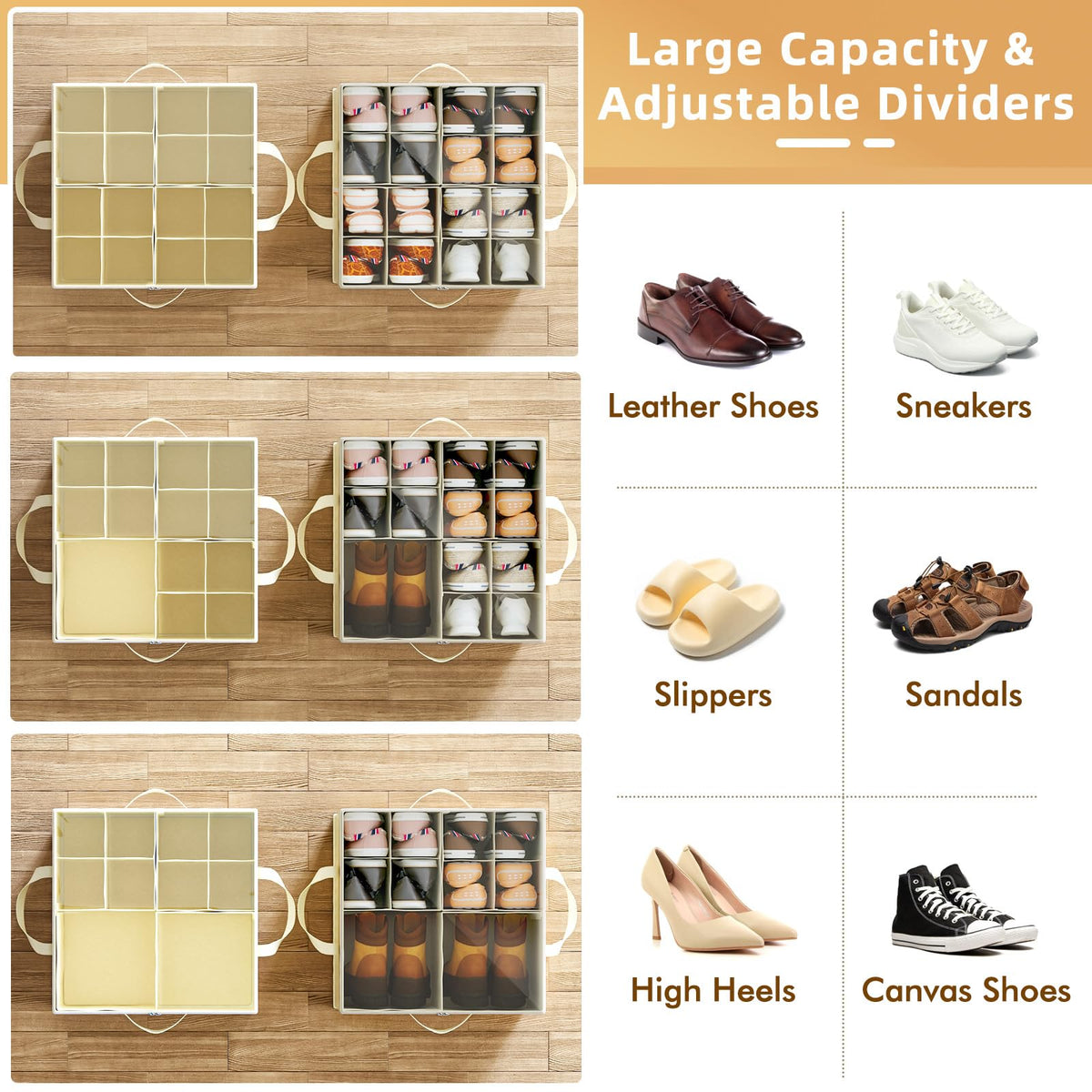 NestOrganix 2 Pack Shoe Organizer for Closet, Large Shoe Box Storage Containers, Foldable Shoe Storage Organizer Box Bin