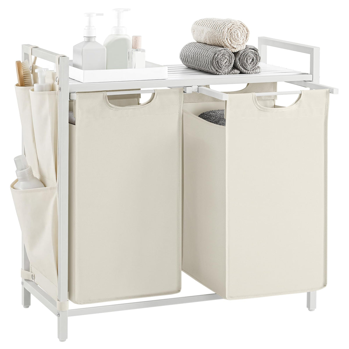 Laundry Basket with Removable Bag, Shelf & Metal Frame