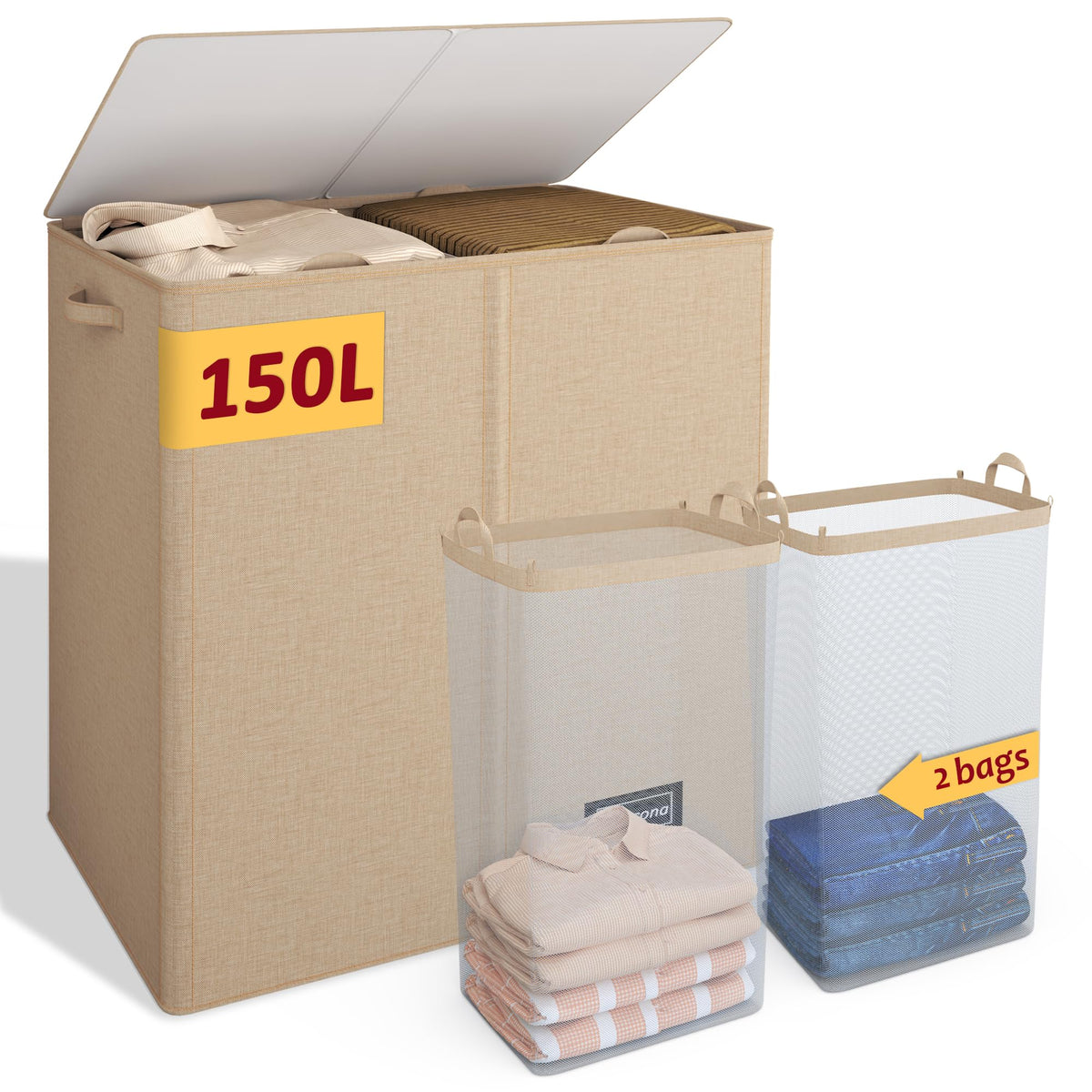 195L Large Laundry Hamper with Lid for Clothes Storage