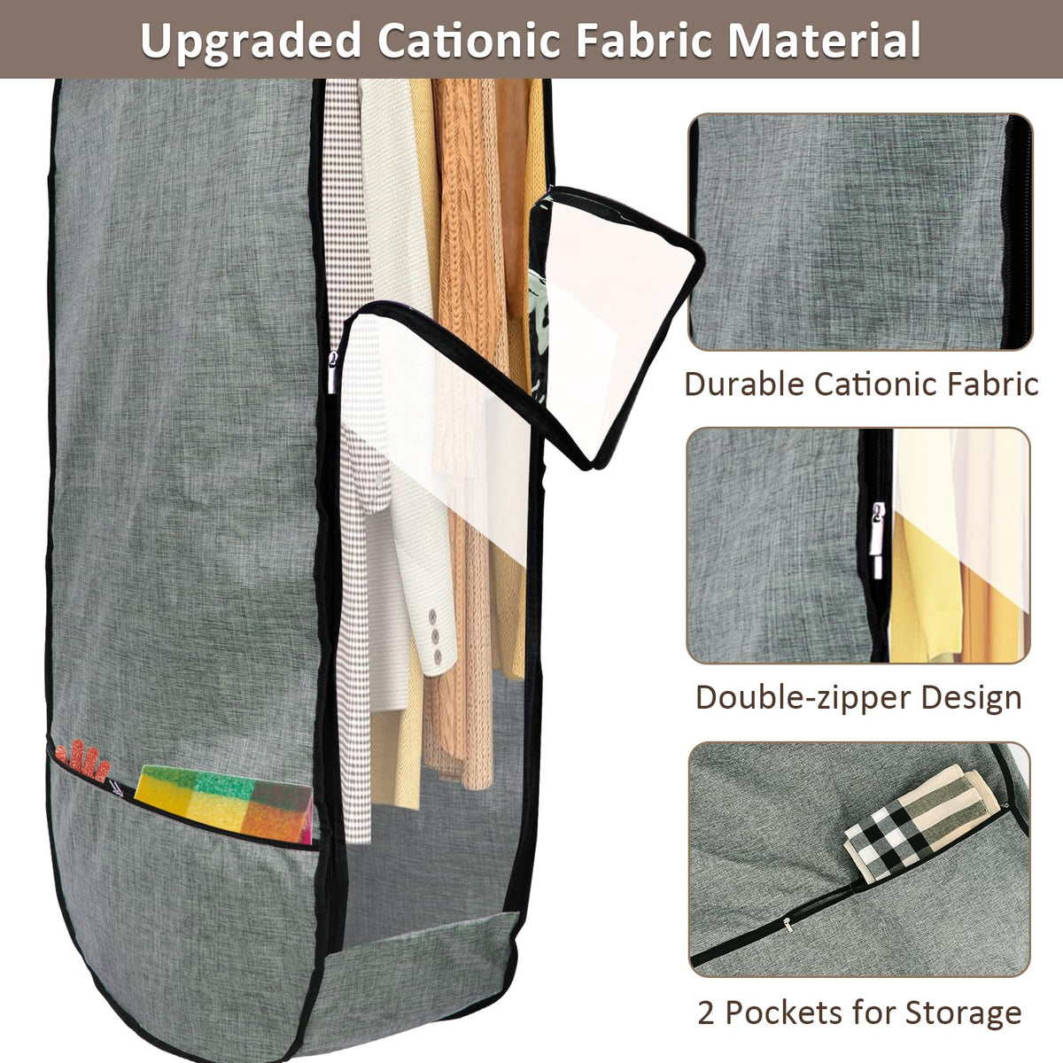 Garment Bags for Hanging Clothes,Chakera Large Breathable Garment Bag for Closet Storage with 10”Gusseted,Clear Clothing Storage Garment Cover for Dress Sweater with Double Zipper,Grey