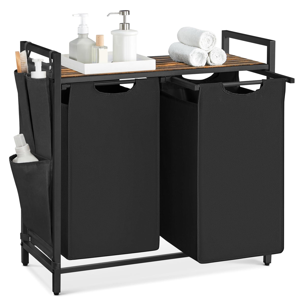 Laundry Basket with Removable Bag, Shelf & Metal Frame