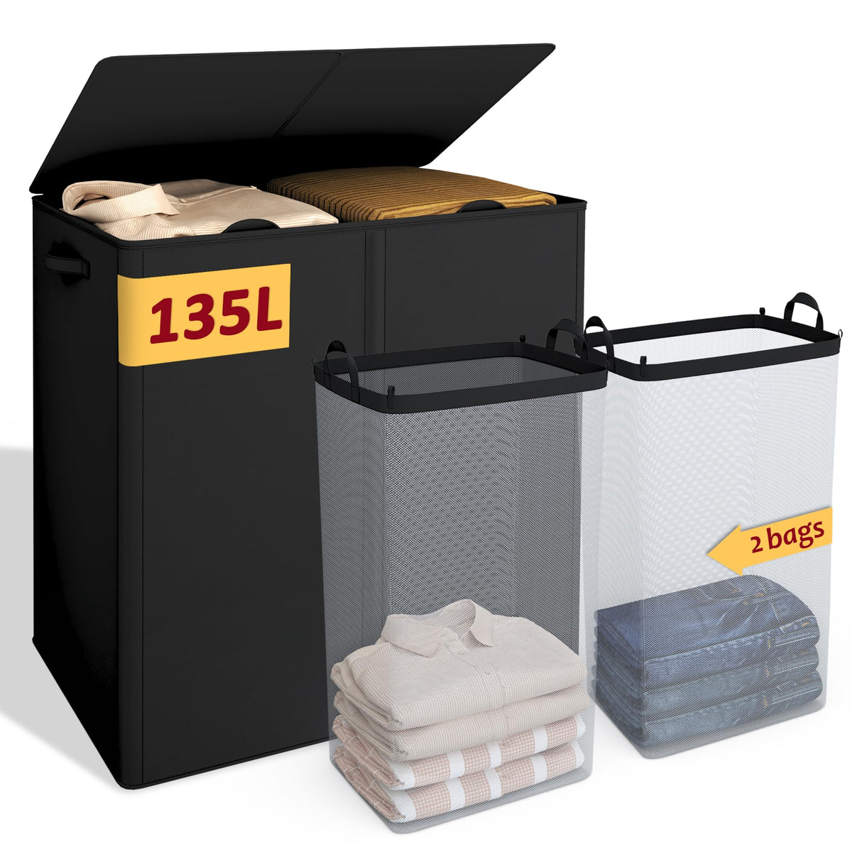 195L Large Laundry Hamper with Lid for Clothes Storage