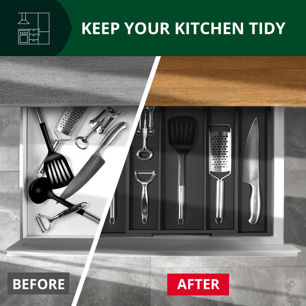 ROYAL CRAFT WOOD Luxury Bamboo Kitchen Drawer Organizer - Silverware Organizer - Utensil Holder and Cutlery Tray with Grooved Drawer Dividers for Flatware and Kitchen Utensils
