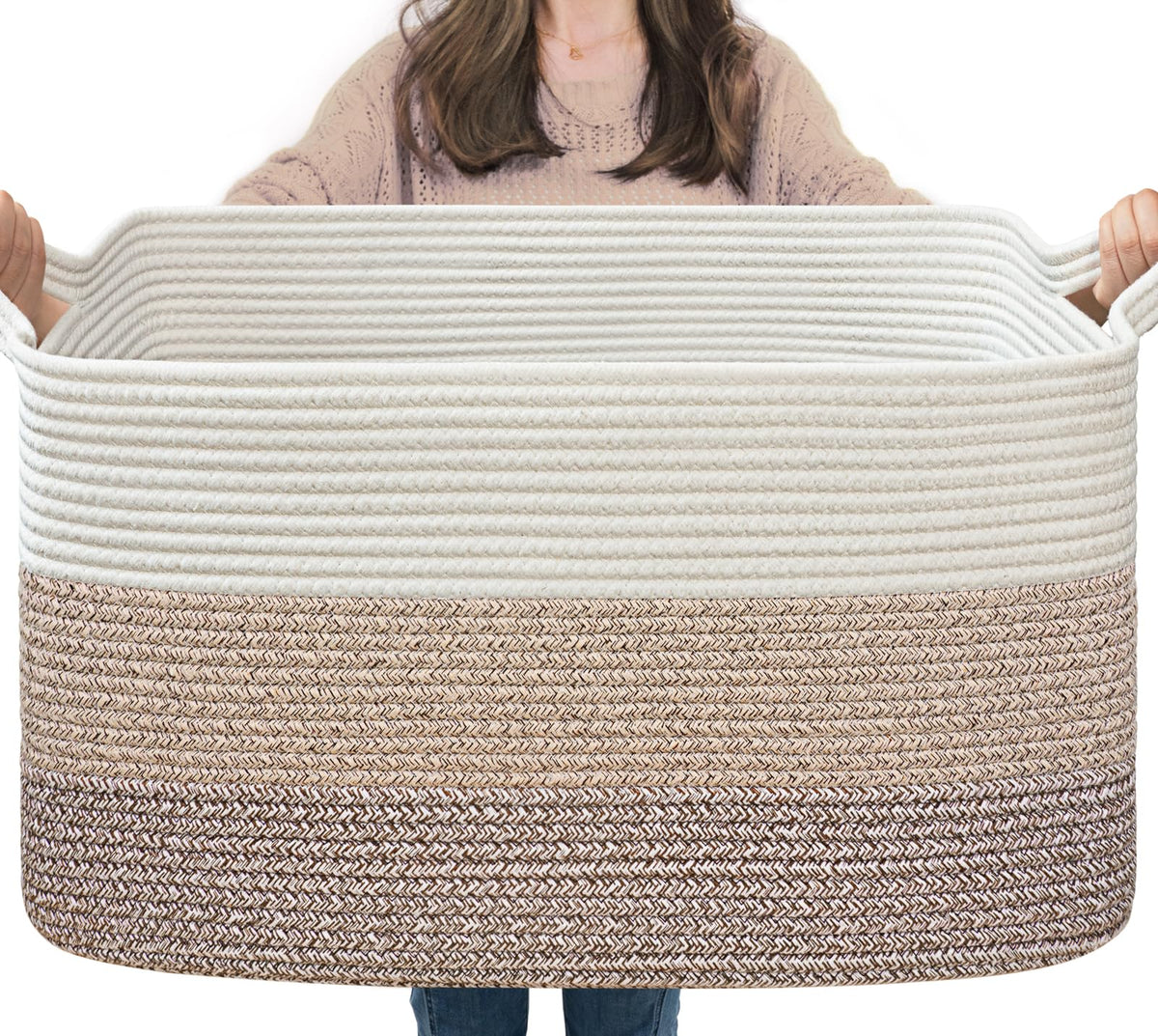 Woven Storage Baskets with Handles for Shelves & Closets