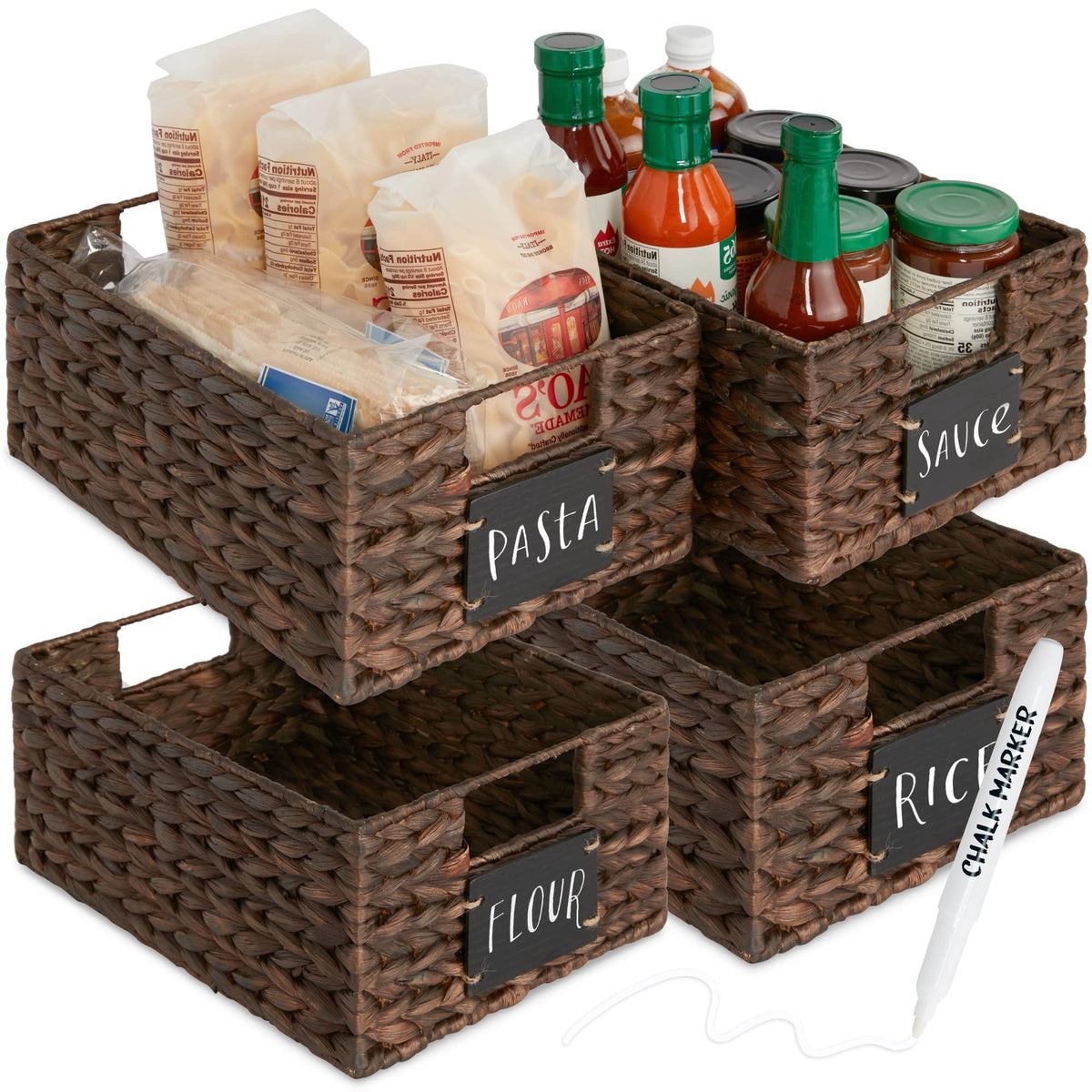 Best Choice Products Set of Woven Water Hyacinth Pantry Baskets w/Chalkboard Label, Chalk Marker
