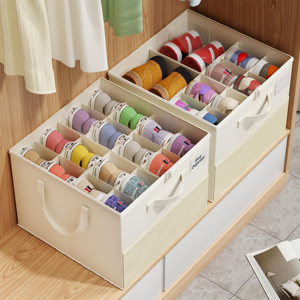 2-Pack Foldable Shoe Storage Organizer Boxes for Closet