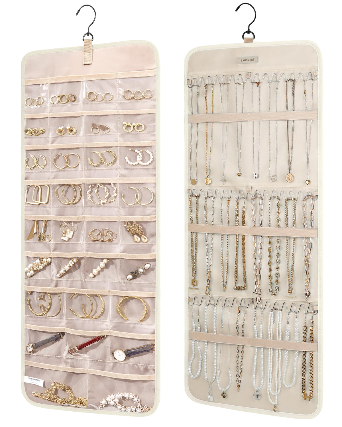 BAGSMART Hanging Jewelry Organizer Roll Travel Jewelry Organizer