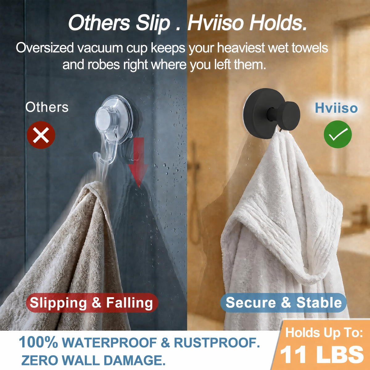 Large Suction Cup Shower Hooks for Glass & Mirrors