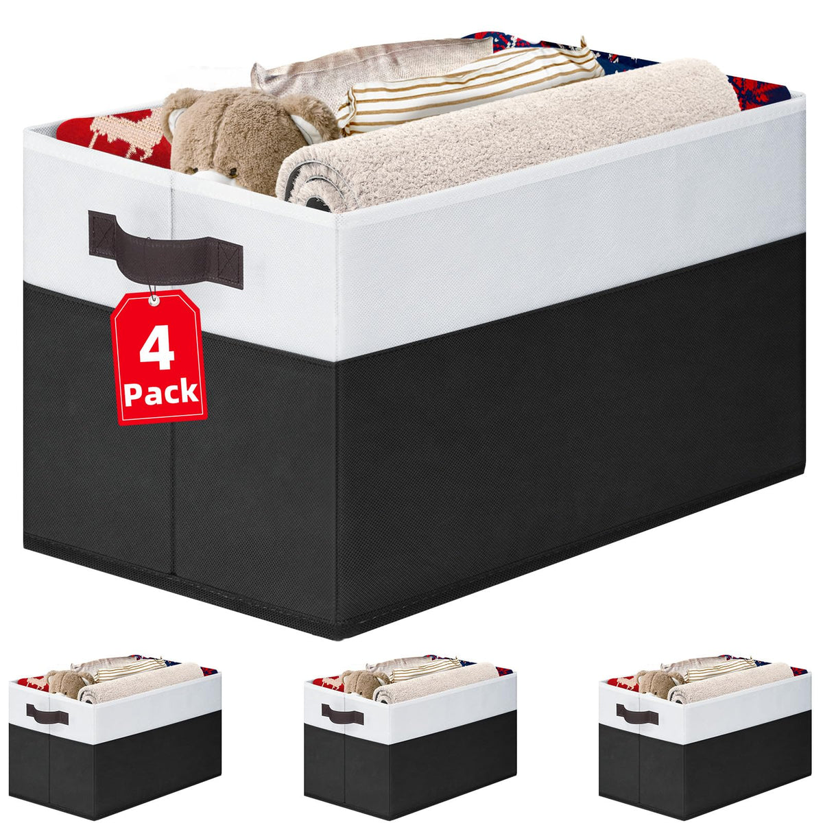 Large Fabric Storage Baskets with Handles for Shelves