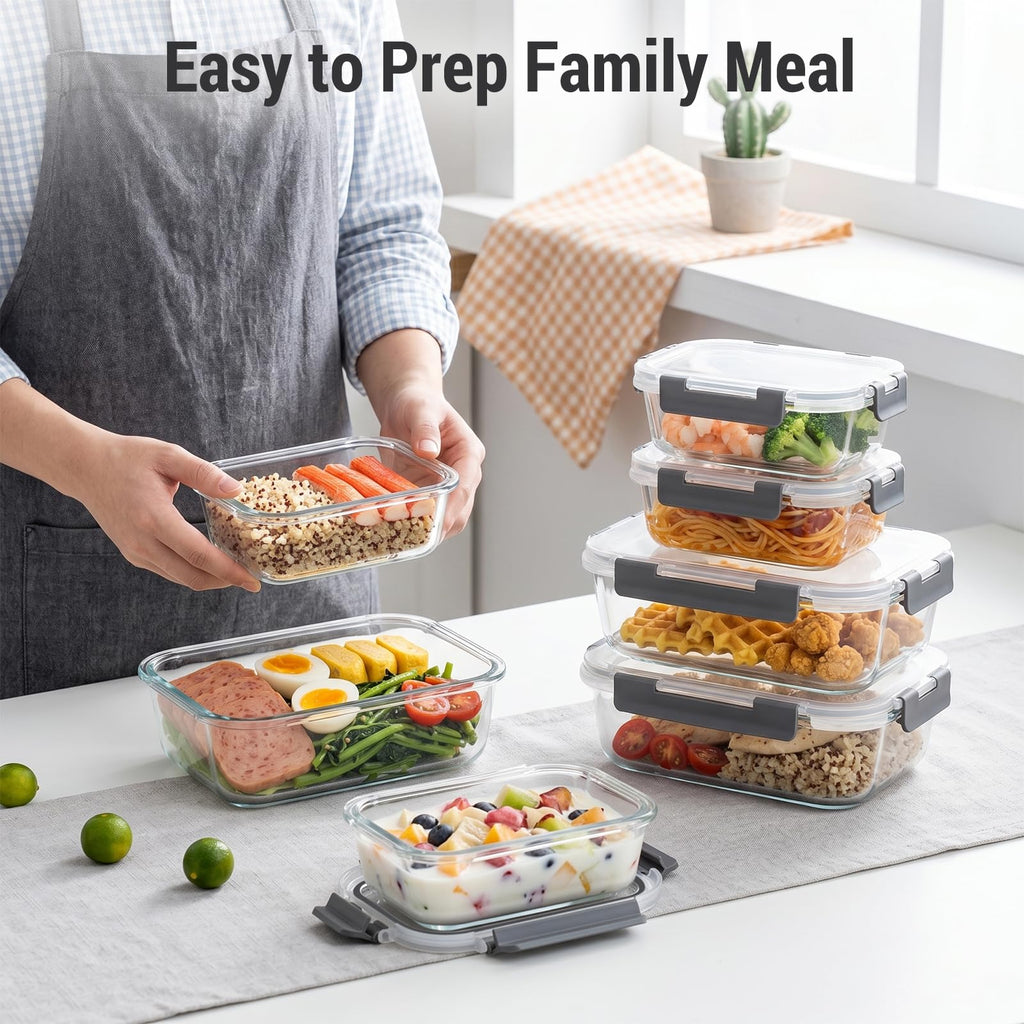 Dealusy 10 Sets 36 oz & 12 oz Glass Food Storage Containers with lids