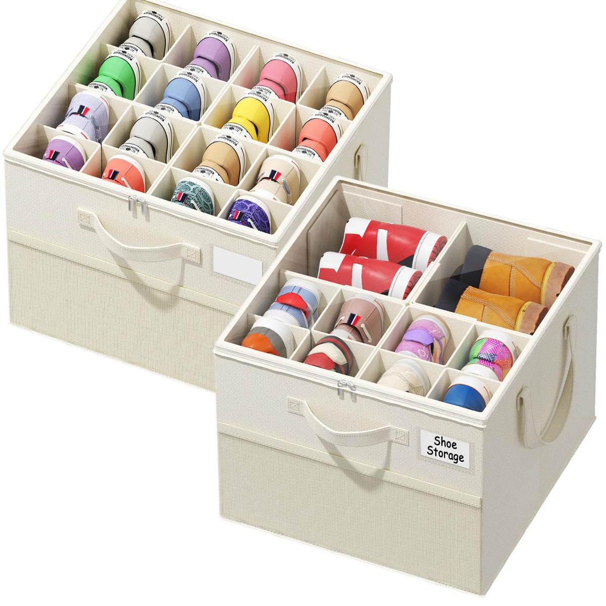 NestOrganix 2 Pack Shoe Organizer for Closet, Large Shoe Box Storage Containers, Foldable Shoe Storage Organizer Box Bin