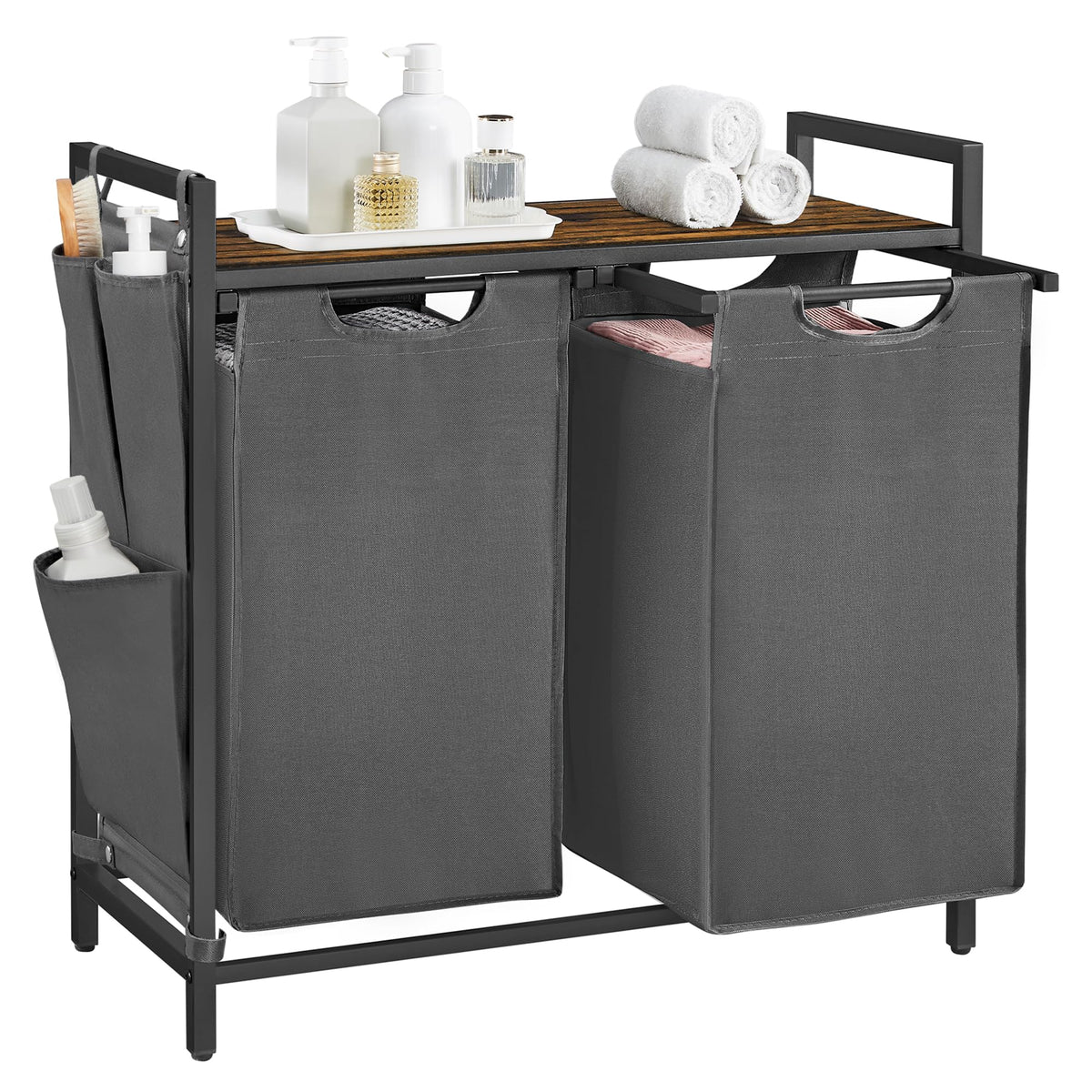 Laundry Basket with Removable Bag, Shelf & Metal Frame