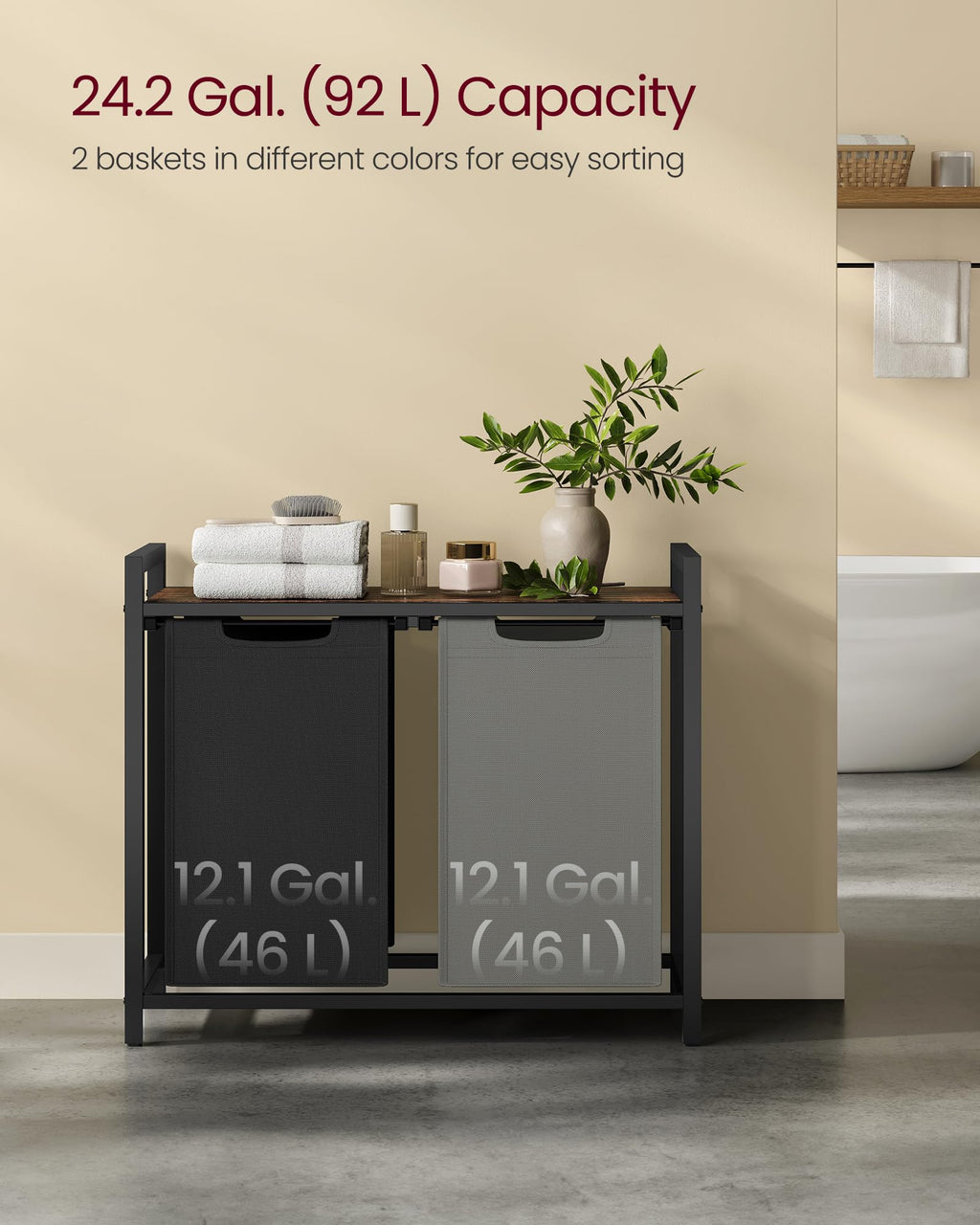 Laundry Basket with Removable Bag, Shelf & Metal Frame