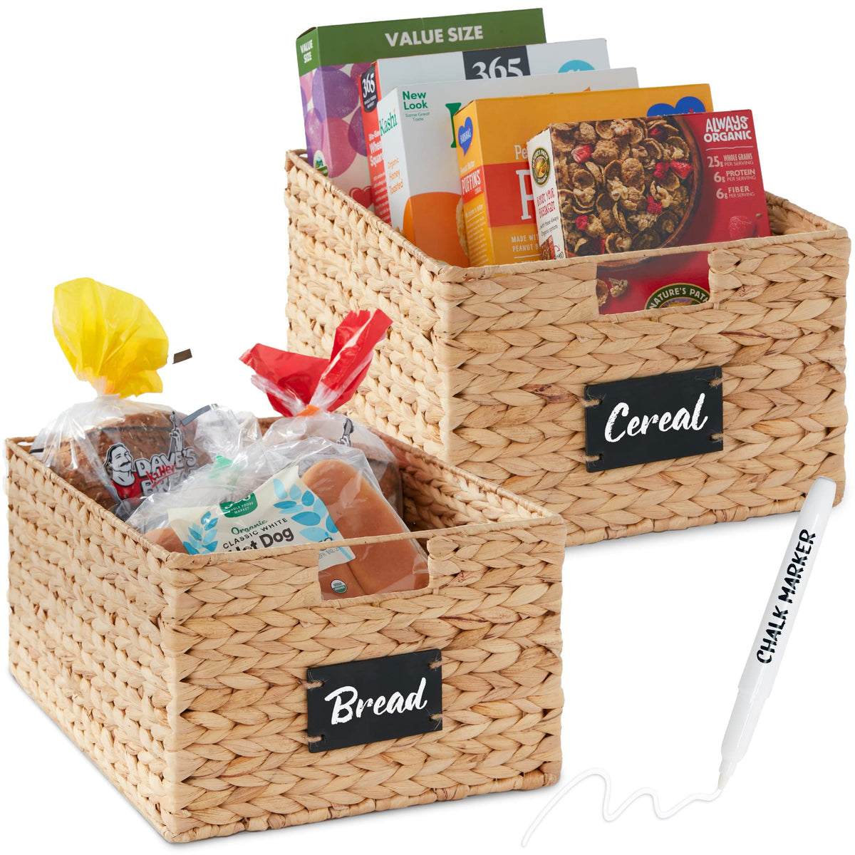 Best Choice Products Set of Woven Water Hyacinth Pantry Baskets w/Chalkboard Label, Chalk Marker
