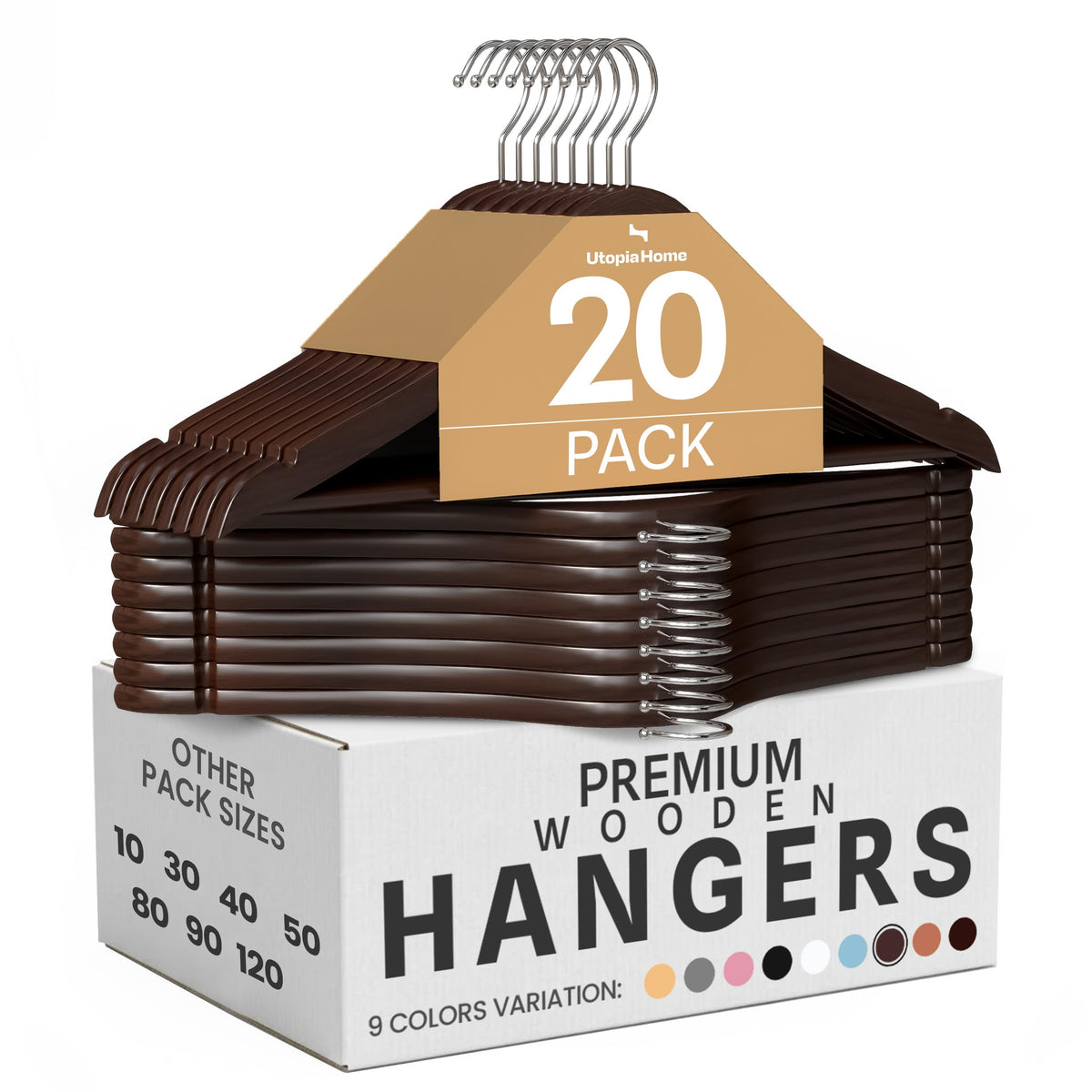 Utopia Home Premium Wooden Hangers - 360-Degree Rotatable Hook - Durable & Slim - Shoulder Grooves - Non-Slip Lightweight Hangers for Coats, Suits, Pant and Jackets