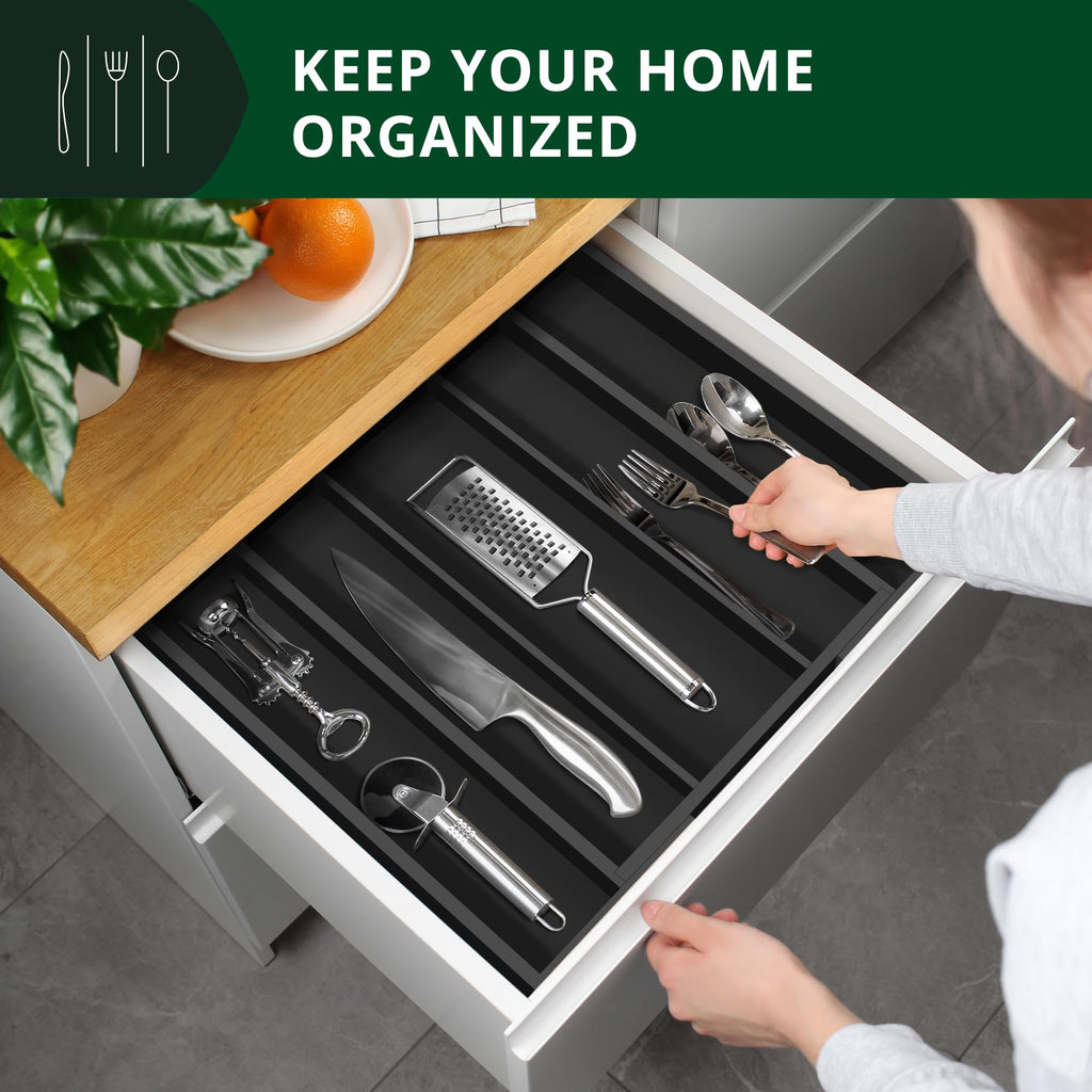 ROYAL CRAFT WOOD Luxury Bamboo Kitchen Drawer Organizer - Silverware Organizer - Utensil Holder and Cutlery Tray with Grooved Drawer Dividers for Flatware and Kitchen Utensils