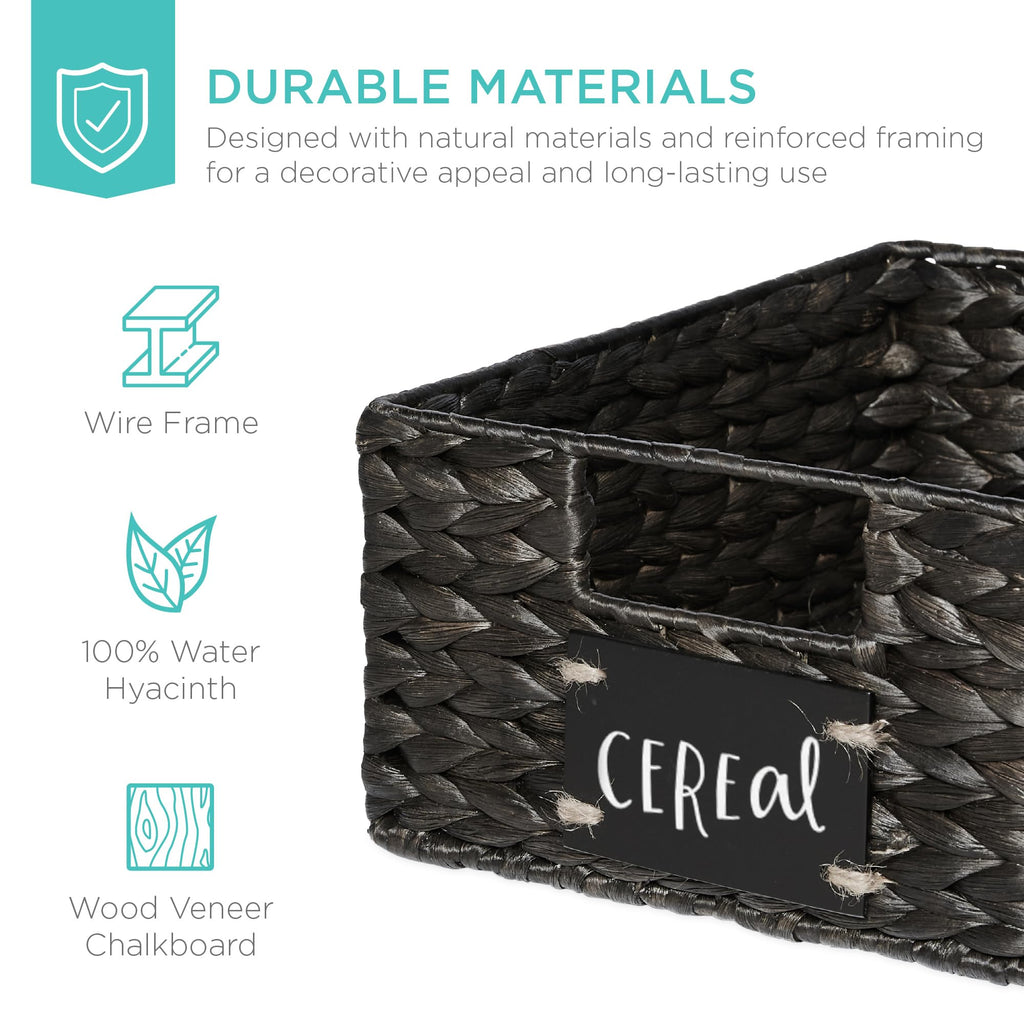 Best Choice Products Set of Woven Water Hyacinth Pantry Baskets w/Chalkboard Label, Chalk Marker